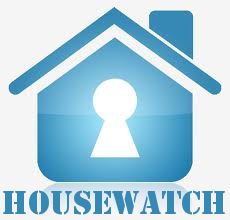 Image contains the shape of a house with a keyhole at it's center, the House Watch logo.