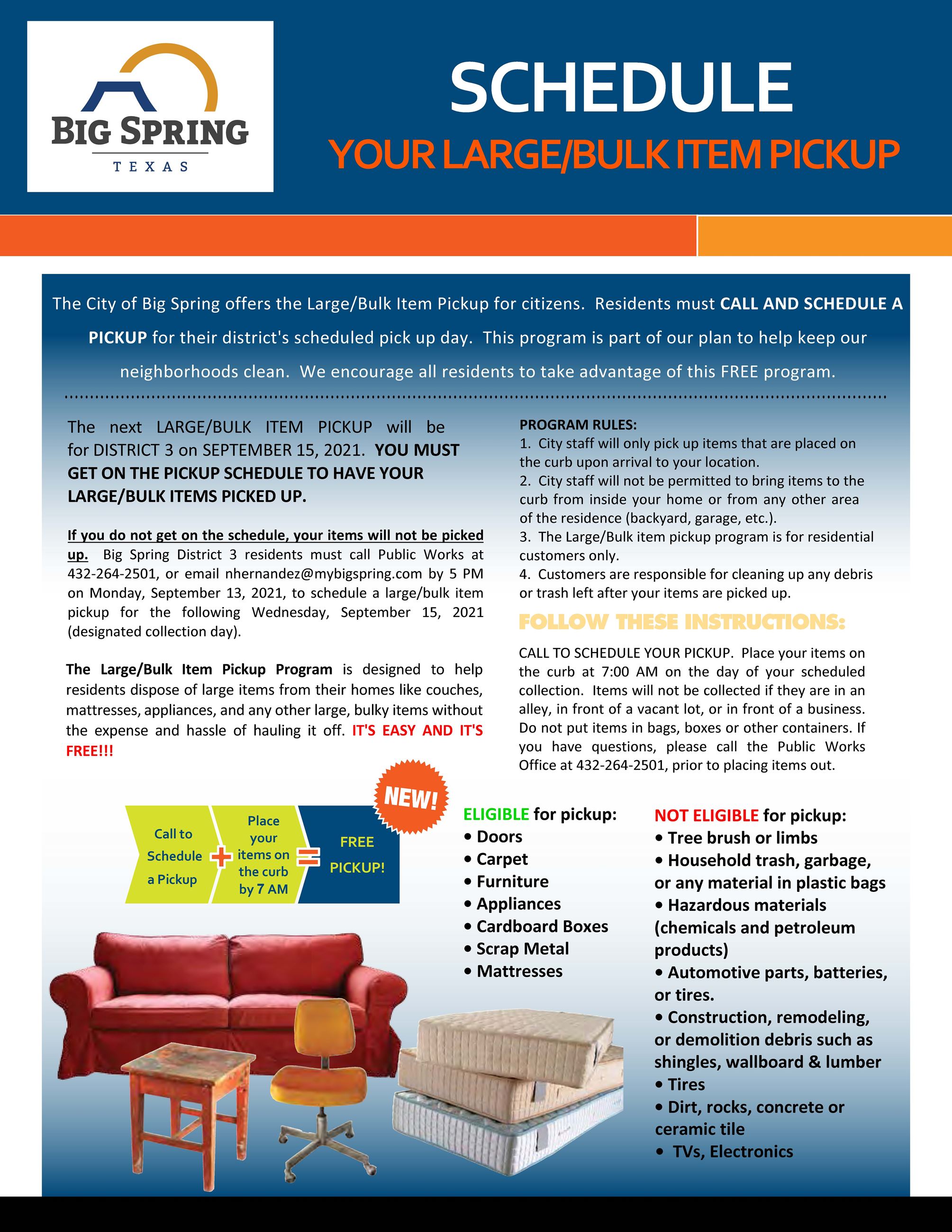 Large Bulk Item Pickup SEPTEMBER 2021