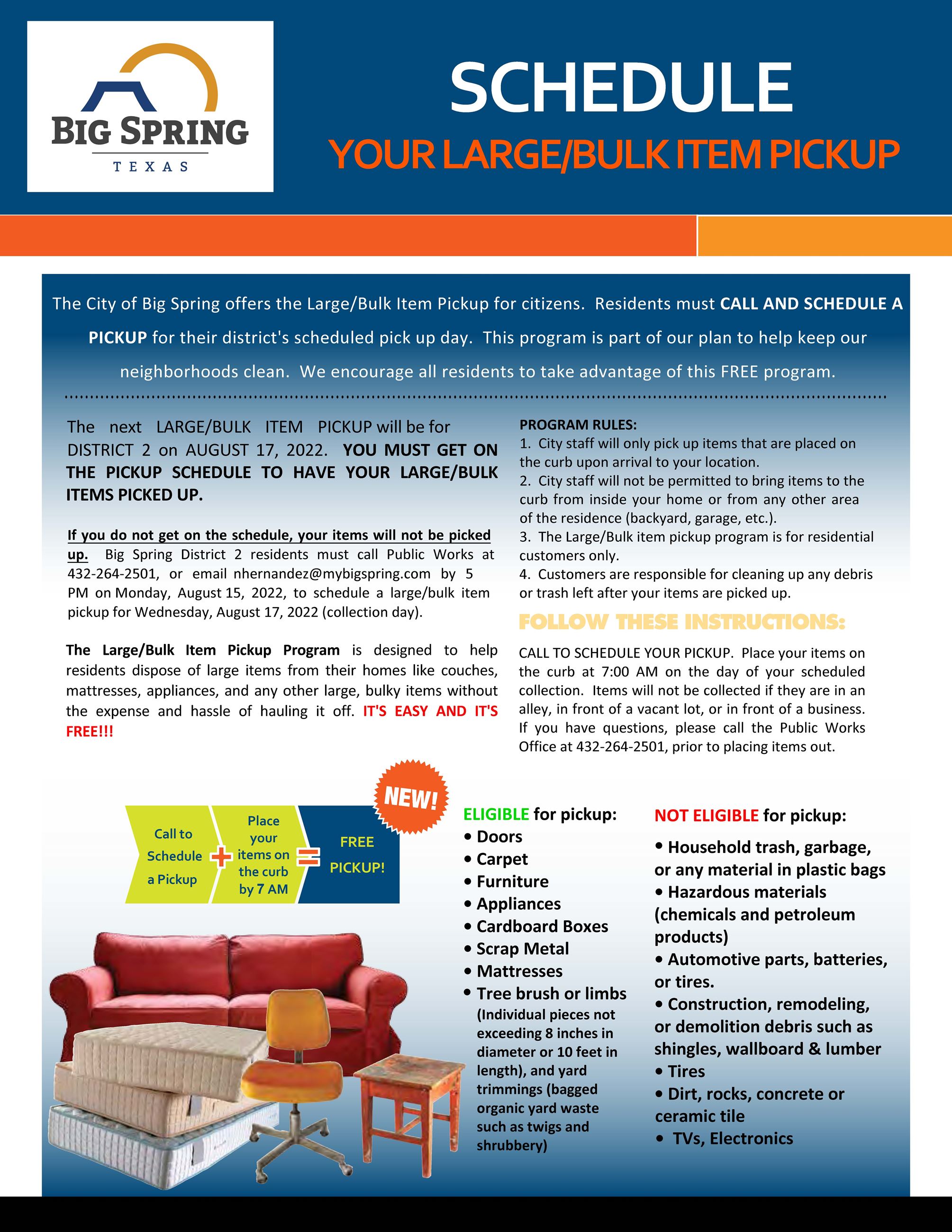 Large Bulk Item Pickup AUGUST 2022