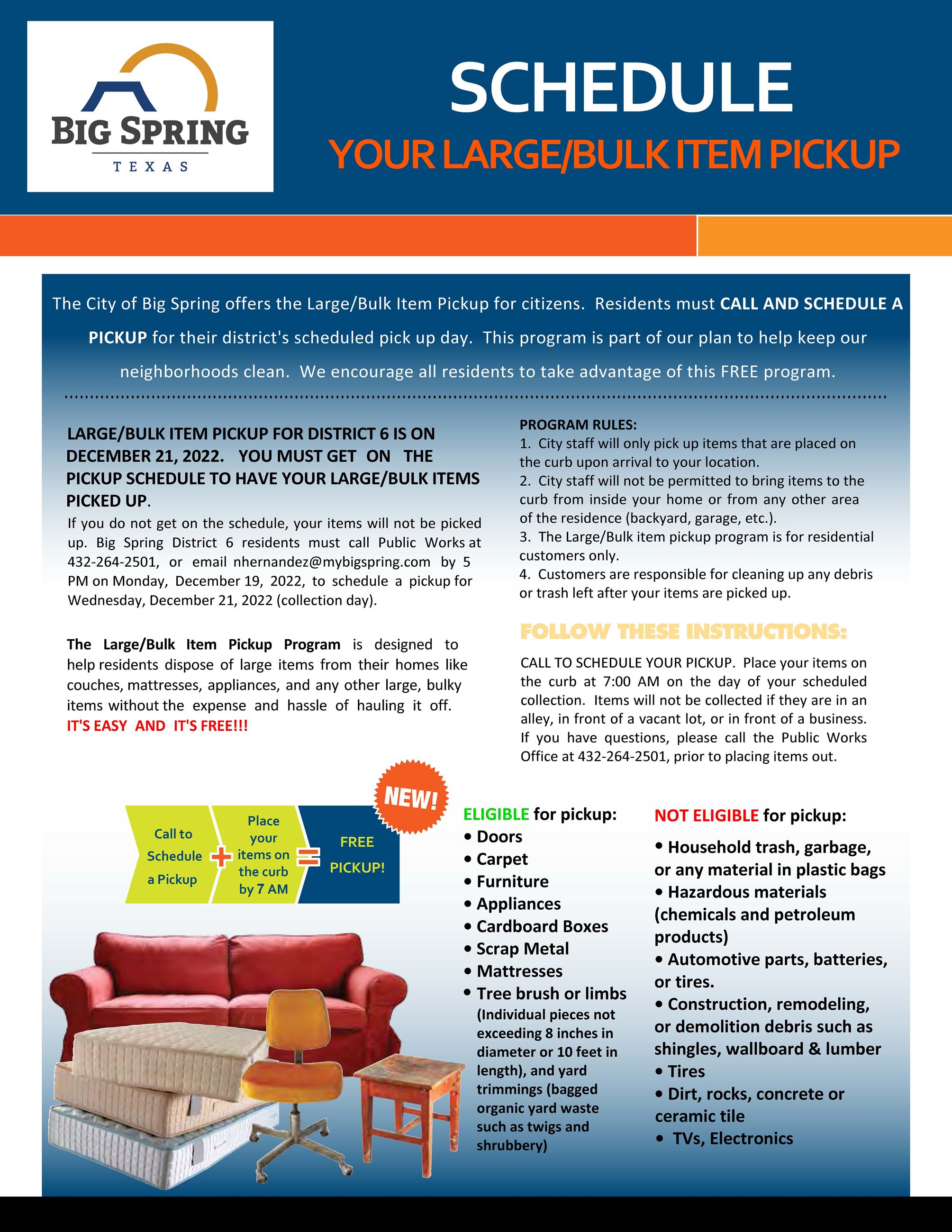 Large Bulk Item Pickup DECEMBER 2022